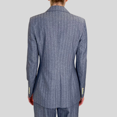 Herringbone Pinstripe Blazer - Denim Blue