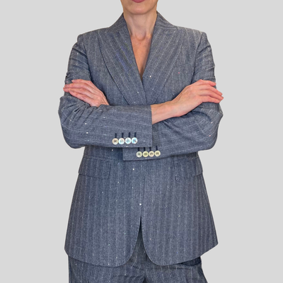 Herringbone Pinstripe Blazer - Denim Blue