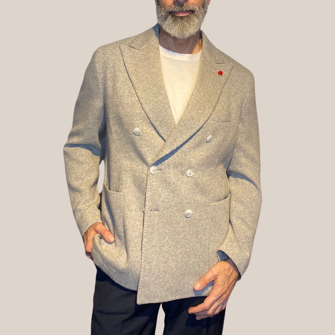 Gotstyle Fashion - Jerry Key Blazers Double Breasted Patch Pocket Cashmere / Wool Knit Blazer - Grey