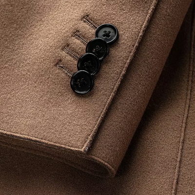 Woolen Notch Lapel Flap Pockets Jacket - Camel