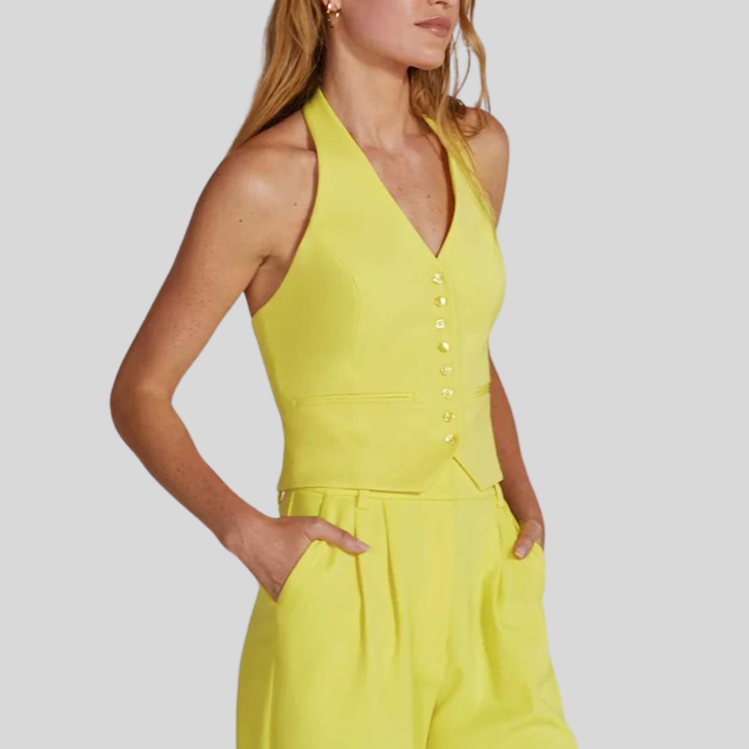 Gotstyle Fashion - Favorite Daughter Tops V-Neck Stretch Blend Halter Vest - Yellow