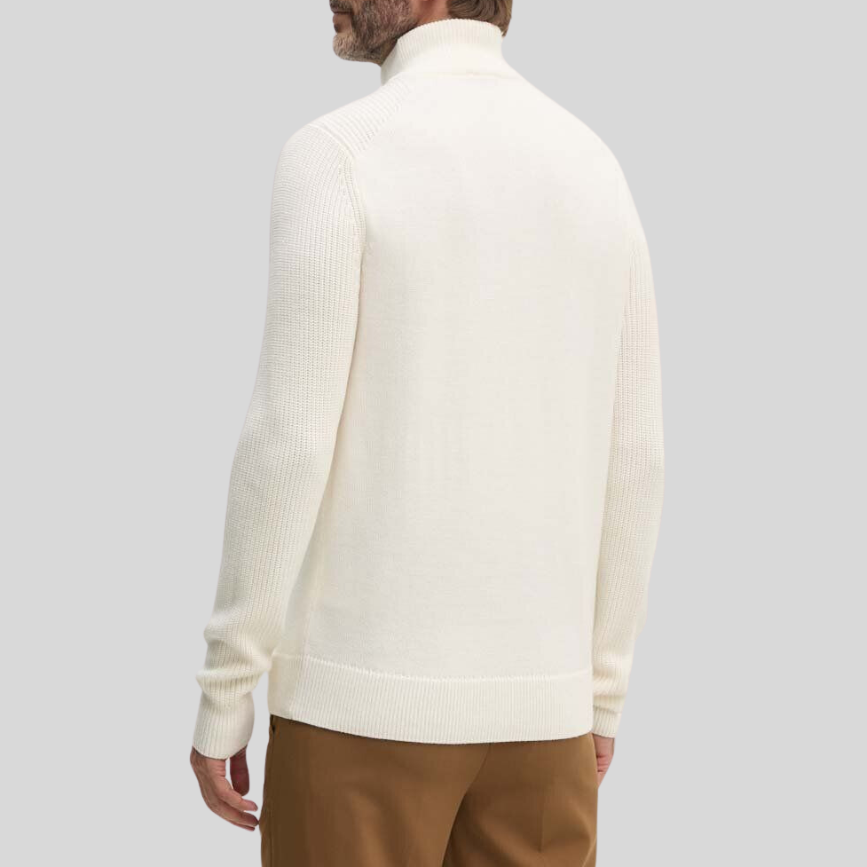 Mock Neck Quarter Zip Ribbed Sweater - Off-White