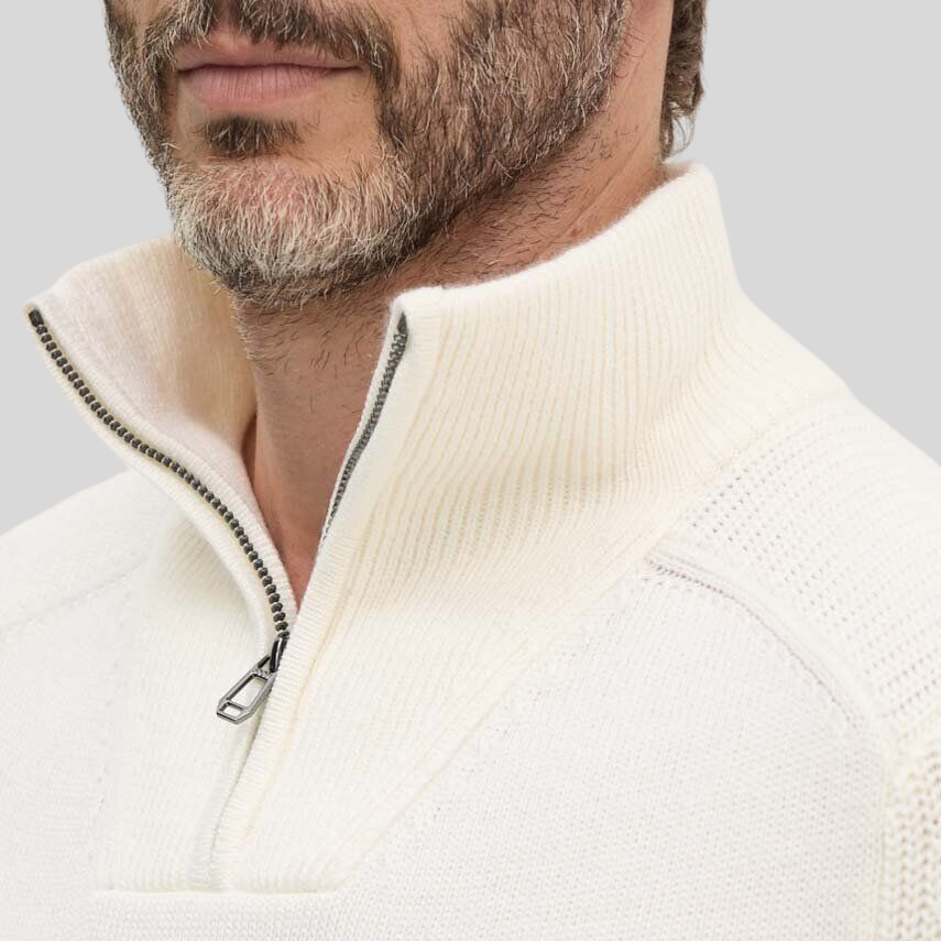 Mock Neck Quarter Zip Ribbed Sweater - Off-White