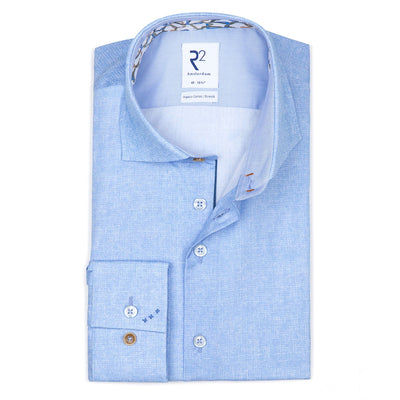 Gotstyle Fashion - R2 Amsterdam Collar Shirts Textured Contrast Long Sleeve Shirt - Light Blue