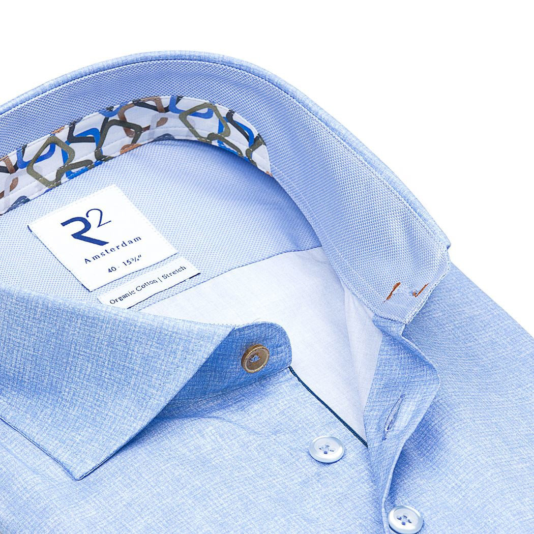 Gotstyle Fashion - R2 Amsterdam Collar Shirts Textured Contrast Long Sleeve Shirt - Light Blue
