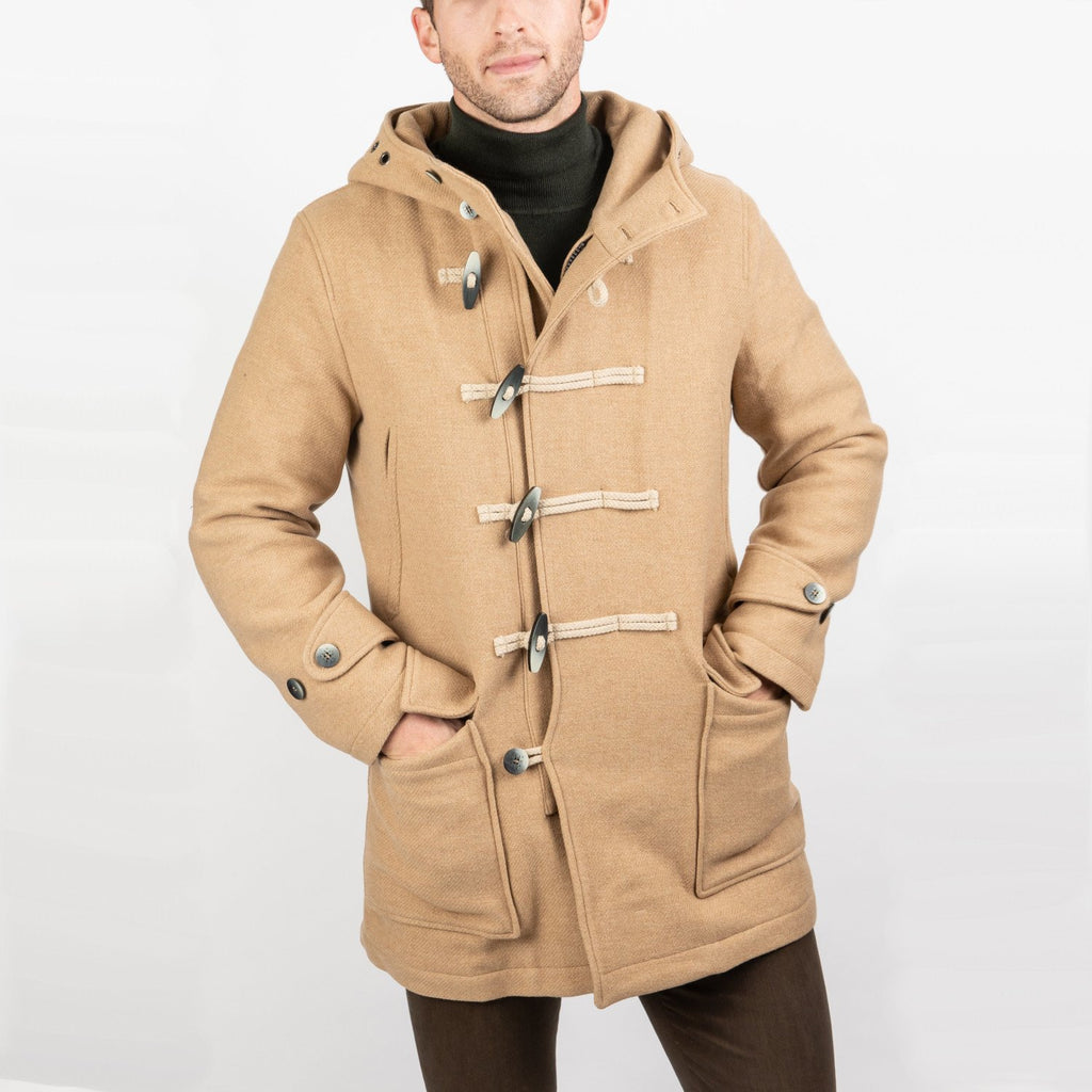 Atlantic Duffle Toggle / Zip Rain Resistant Wool Coat with Hood - Tan