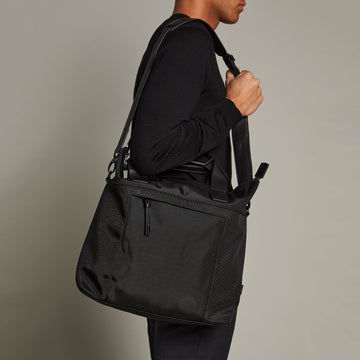 Nylon Tote Bag with Shoulder Strap - Black