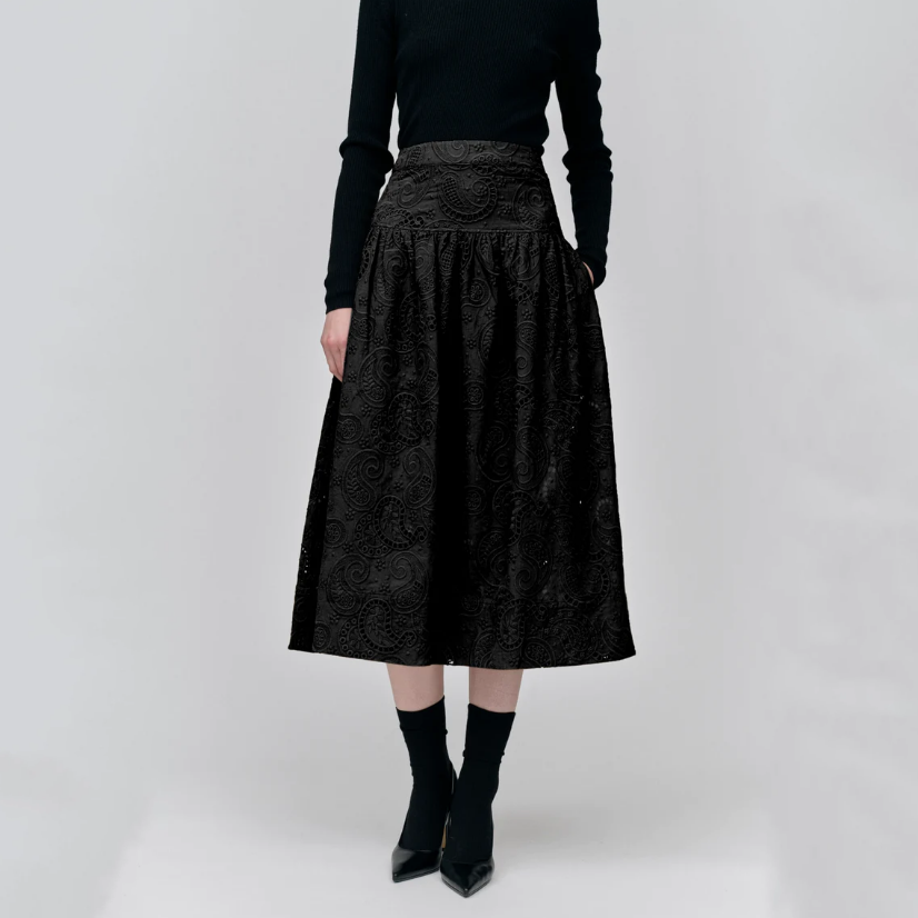 Gotstyle Fashion - Birgitte Herskind Skirts Fine Lace Fabric Maxi Skirt - Black