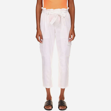 Paper Bag Waistline Pants with Sash - White