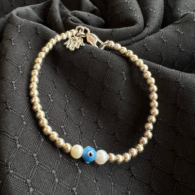 Gotstyle Fashion - Dustin Granofsky Jewellery Sterling Silver Bracelet with Two Pearls / Evil Eye