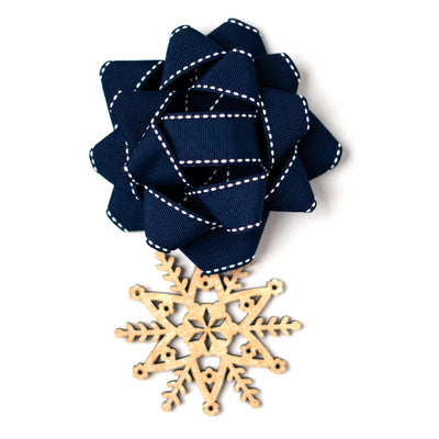 Gotstyle Fashion - EverWrap Gifts Grosgrain Ribbon Bow with Wooden Snowflake - Blue