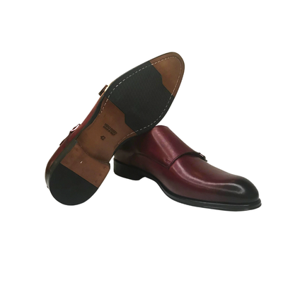 Gotstyle Fashion - Flecs Shoes Double Monk Strap Leather Dress Shoe - Burgundy