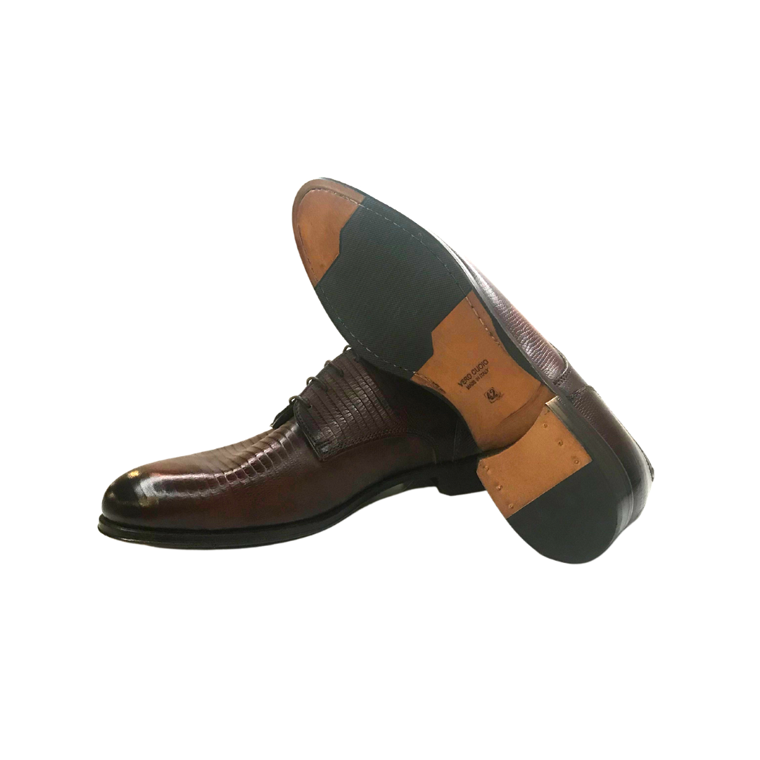 Gotstyle Fashion - Flecs Shoes Textured Leather Derby Shoe - Brown