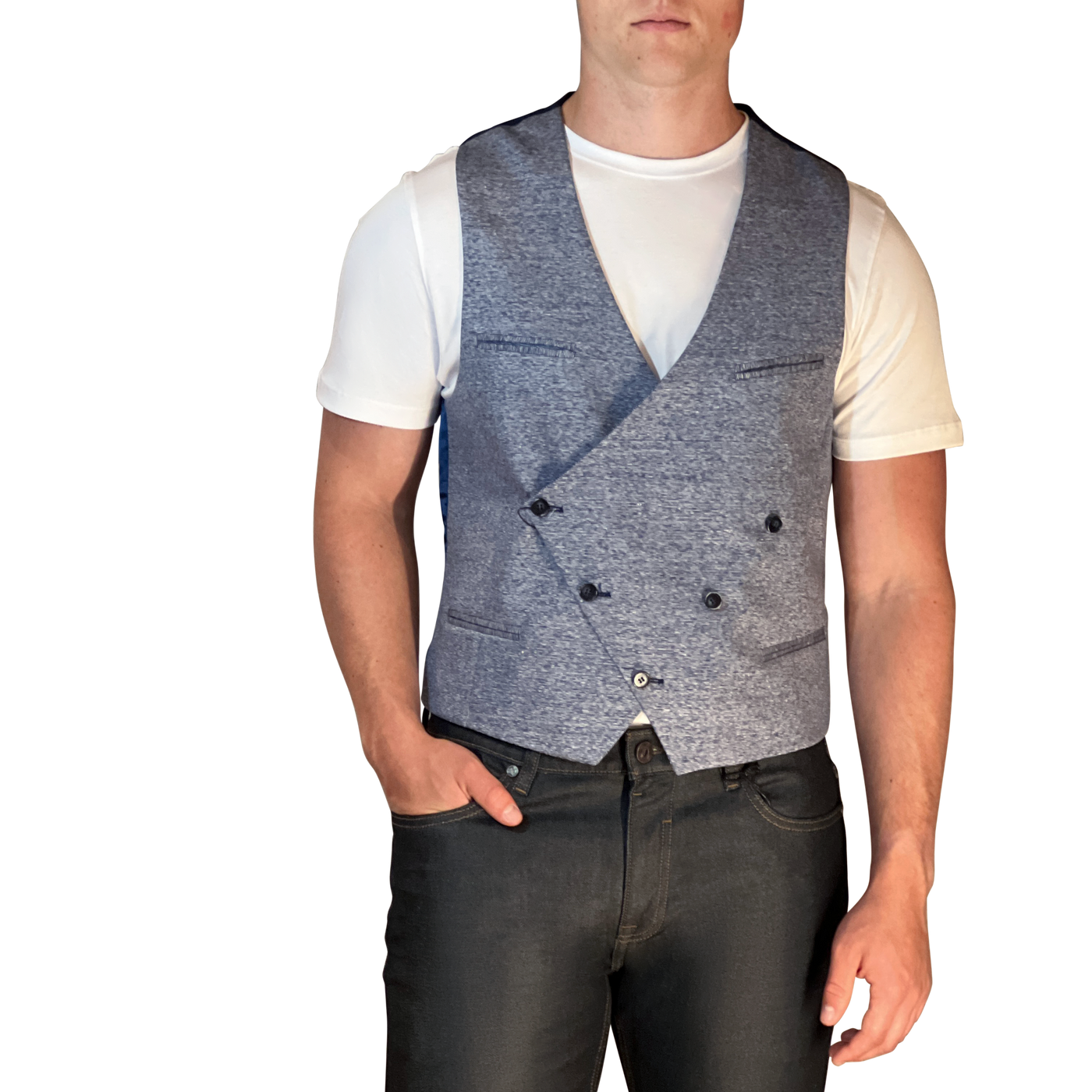 Gotstyle Fashion - Christopher Bates Vests Linen / Wool Blend Vest - Blue