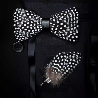 Gotstyle Fashion - Tyed by Dede Neckwear Polka Dot Feather / Leather Handmade Bow Tie