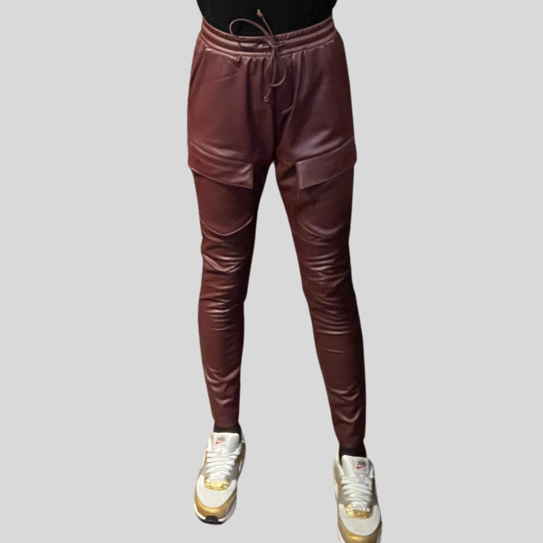 Gotstyle Fashion - Penn&Ink N.Y Pants Faux Leather Drawstring Cargo Pant - Bordeaux