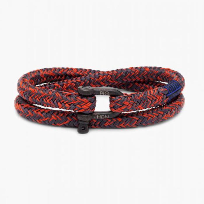 Gotstyle Fashion - Pig & Hen Jewellery Salty Steve Wrap Rope Bracelet with Shackle - Slate Grey/Coral Red