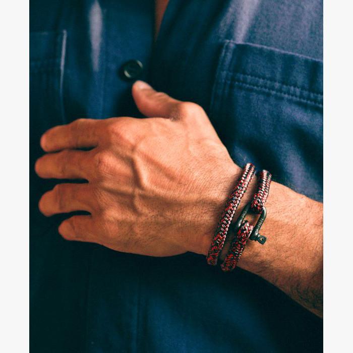 Gotstyle Fashion - Pig & Hen Jewellery Salty Steve Wrap Rope Bracelet with Shackle - Slate Grey/Coral Red
