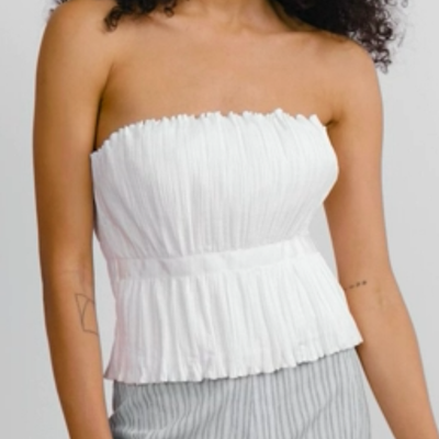 Gotstyle Fashion - Hilary MacMillan Blouses Pleated and Smocked Strapless Top - White