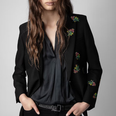 Gotstyle Fashion - Zadig & Voltaire Blazers Crystal Flowers Design Tailored Blazer - Black