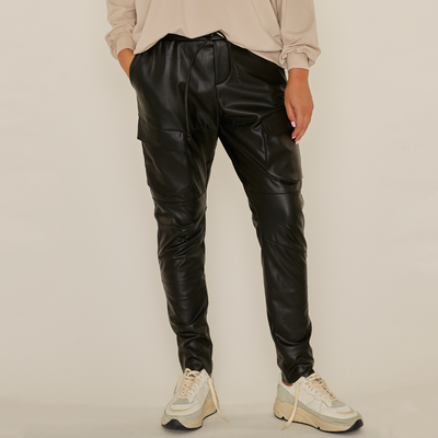 Gotstyle Fashion - Penn&Ink N.Y Pants Faux Leather Drawstring Cargo Pant - Black