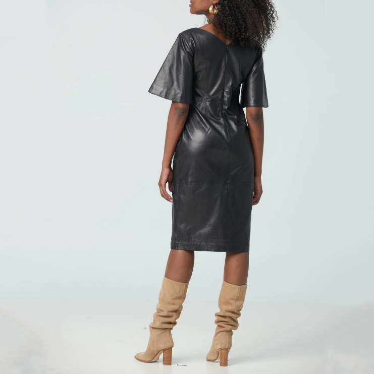 Gotstyle Fashion - Iris Setlakwe Dresses Lamb Leather Bell Sleeve Dress - Black