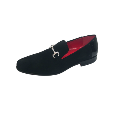 Gotstyle Fashion - Victor Pascucci Shoes Suede Leather Penny Loafer with Patent Heelcap Metal Buckle - Black