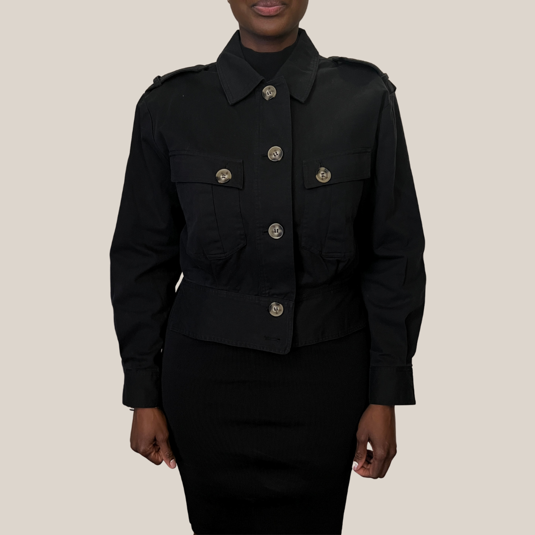 Gotstyle Fashion - Culture Jackets Cropped Cotton Jacket Flap Pockets - Black