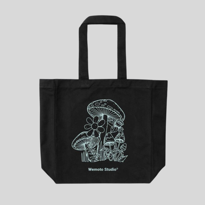 Gotstyle Fashion - Wemoto Bags Mushrooms Print Cotton Canvas Tote Bag - Black