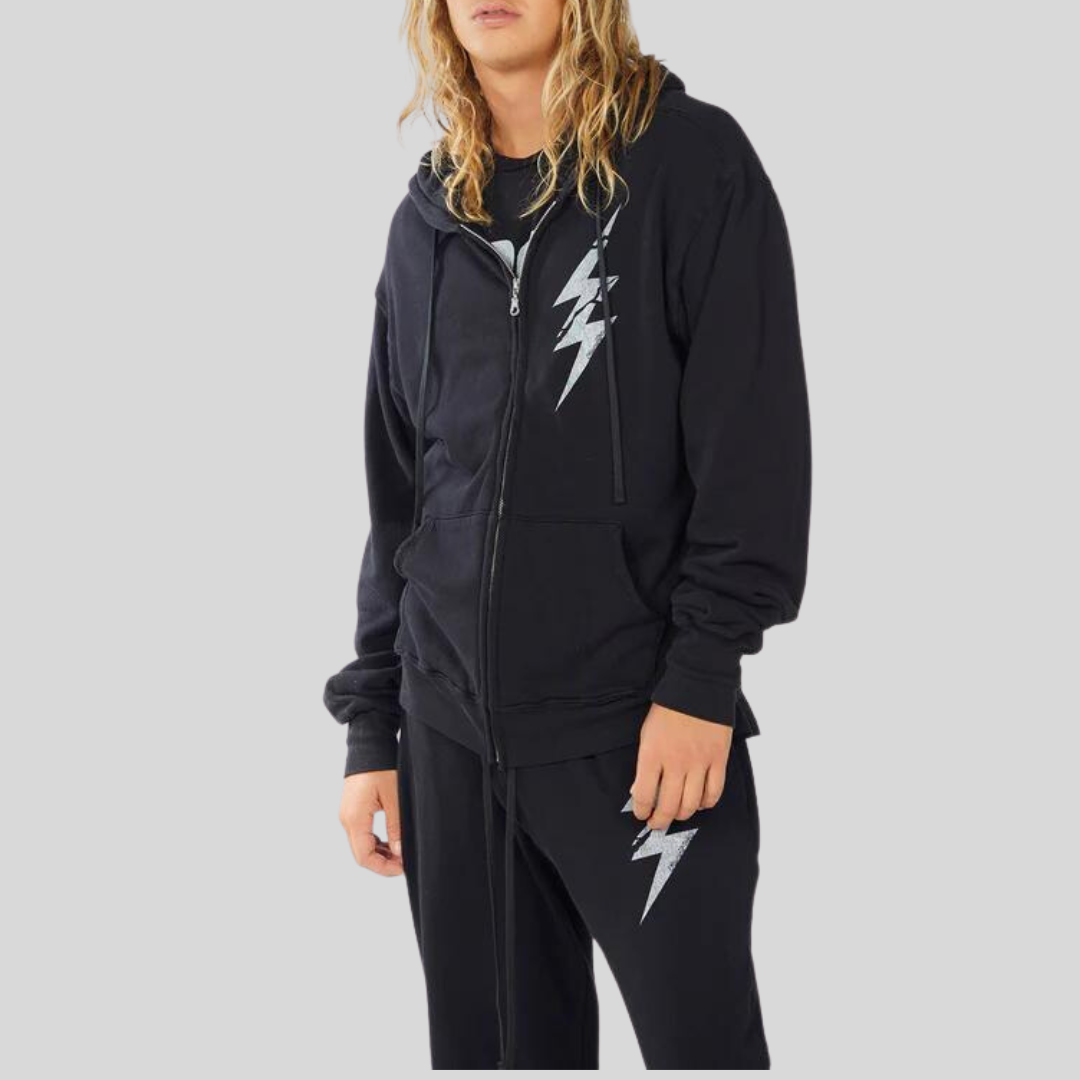 Gotstyle Fashion - Lauren Moshi Sweatshirts Cracked Rock N Roll Zip Pocket Hoodie - Black