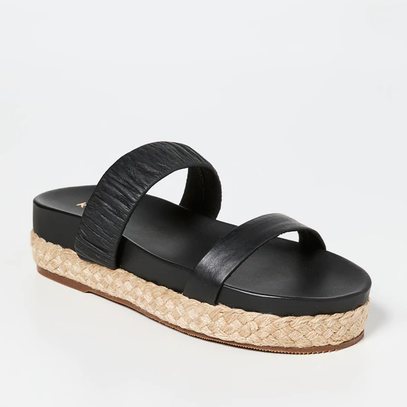 Gotstyle Fashion - KAANAS Shoes Leather Straps Jute-Wrapped Platform Sandal - Black