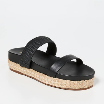 Leather Straps Jute-Wrapped Platform Sandal - Black