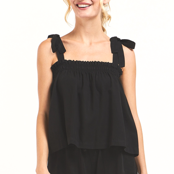 Tie Shoulder Smock Tank - Black