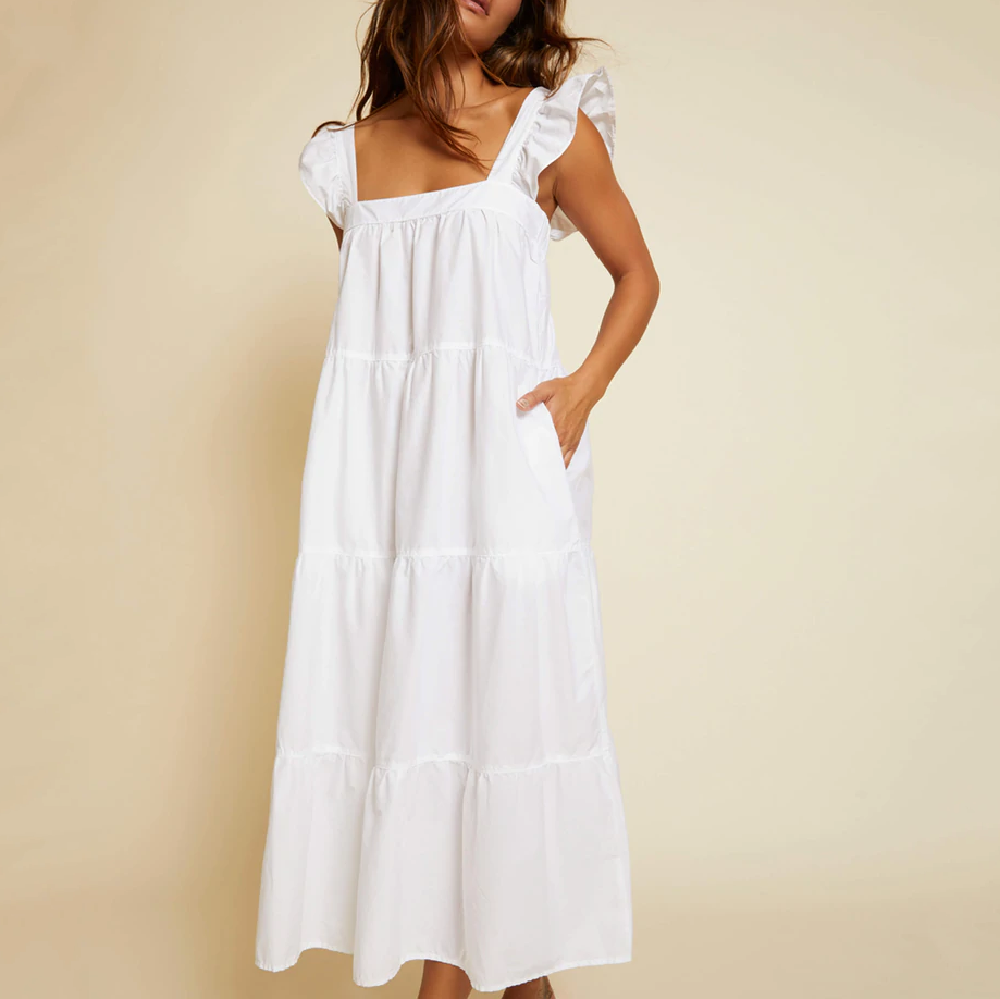 Gotstyle Fashion - Nation Ltd Dresses Tiered Sundress with Shoulder Ruffle - White