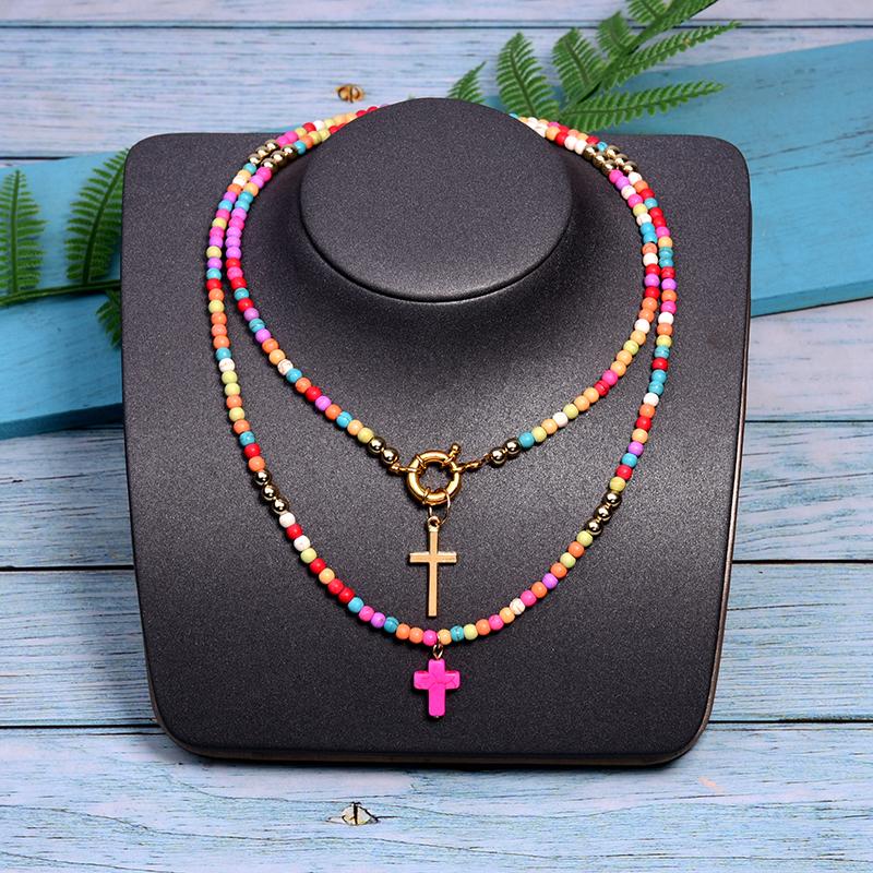 Gotstyle Fashion - Gotstyle Jewellery Beaded Dual Cross Pendant Necklace