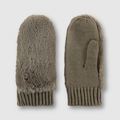 Gotstyle Fashion - Rino and Pelle Gloves Faux Fur Top / Knitted Bottom Side Mittens - Grey