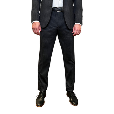 Gotstyle Fashion - Jack Victor Suits Pinstripe Patch Pocket Wool Blend Knit Suit - Charcoal