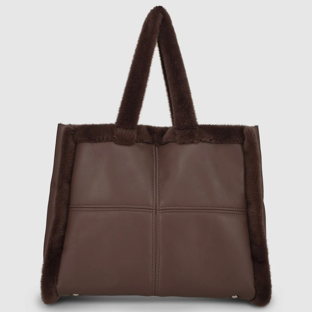 Gotstyle Fashion - Rino and Pelle Bags Faux Fur Trim Vegan Leather Tote Bag - Brown