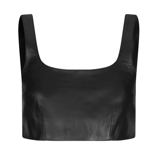 Gotstyle Fashion - Oval Square Tanks Leather Crop Tank Top - Black