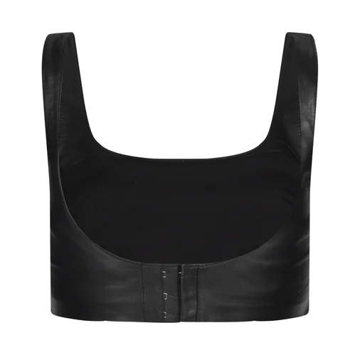 Gotstyle Fashion - Oval Square Tanks Leather Crop Tank Top - Black