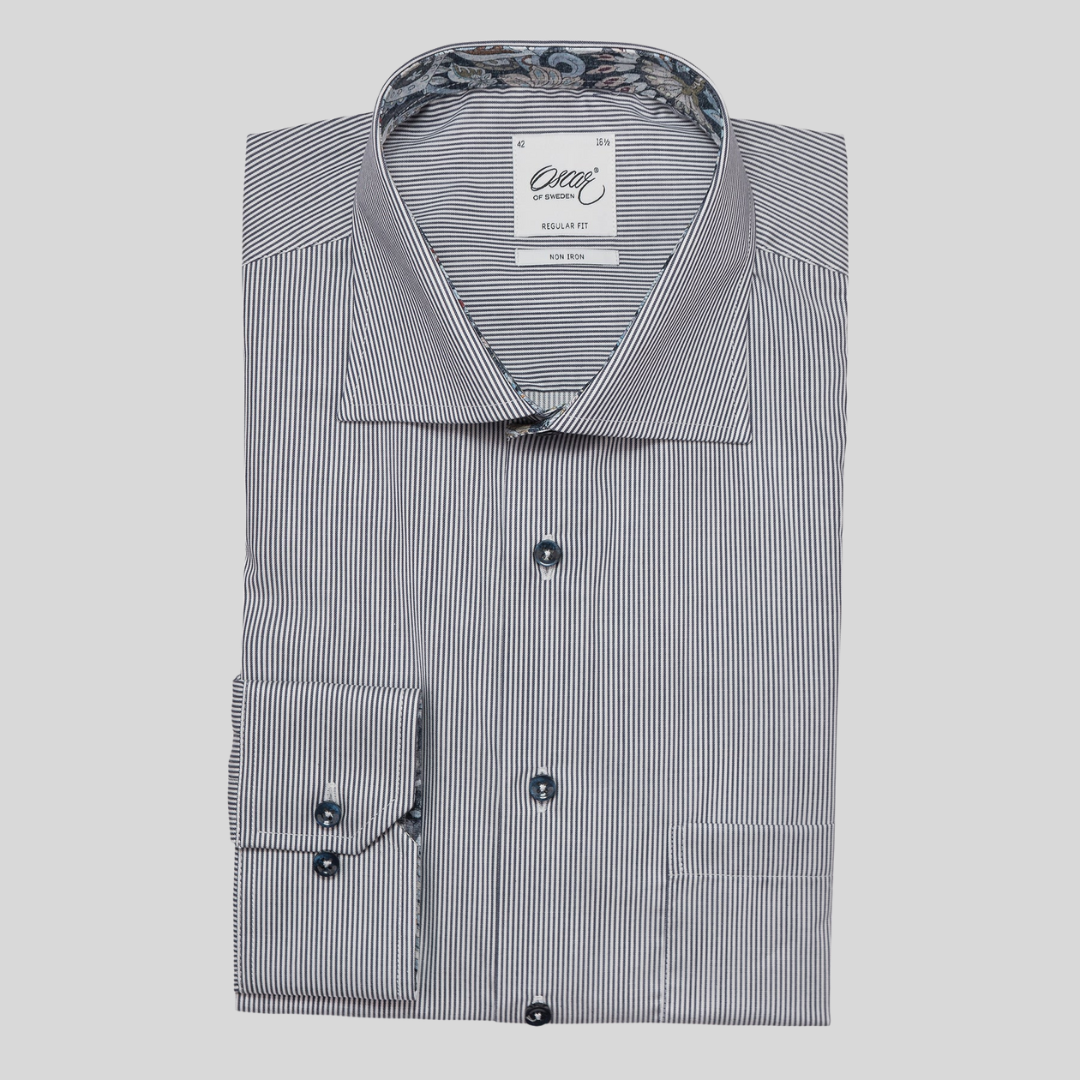 Gotstyle Fashion - Oscar Of Sweden Collar Shirts Thin Stripe Contrast Print Shirt - Dark Blue
