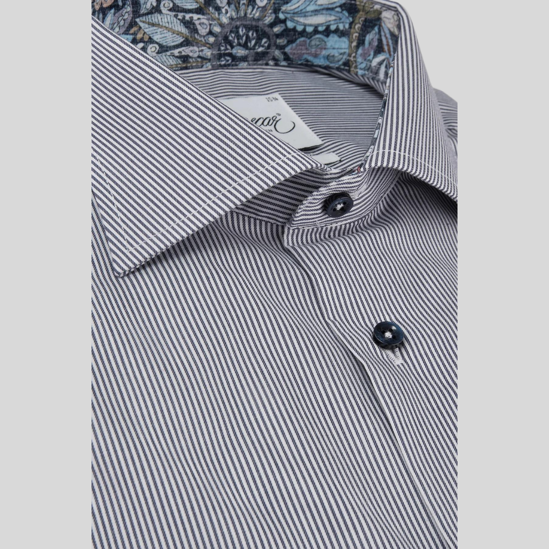 Gotstyle Fashion - Oscar Of Sweden Collar Shirts Thin Stripe Contrast Print Shirt - Dark Blue