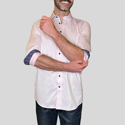 Gotstyle Fashion - Danini Collar Shirts Dress Shirt with Geo Print Contrast Trim - Pink