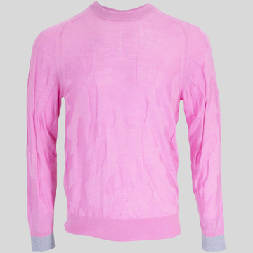 Textured Coral Pattern Crew Sweater - Pink