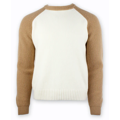 Gotstyle Fashion - Benson Sweaters Contrast Rib Knit Raglan Sleeve Crew Sweater - Tan