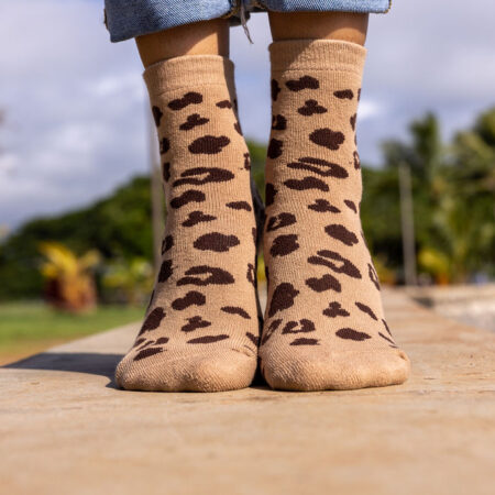 Gotstyle Fashion - XS Unified Socks Leopard Pattern Cotton Blend Ankle Socks - Tan