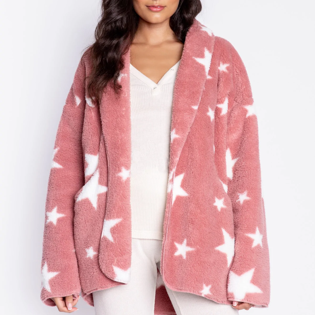 Gotstyle Fashion - PJ Salvage Sweatshirts Star Pattern Cozy Plush Lounge Cardigan - Rose
