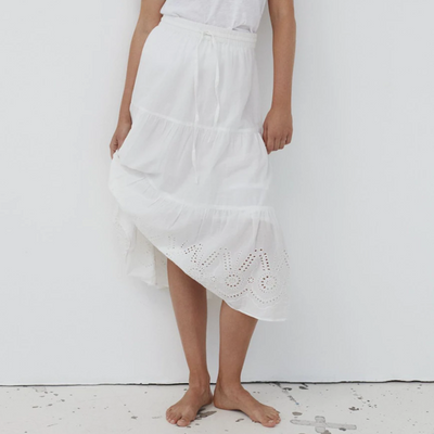 Gotstyle Fashion - Sofie Schnoor Skirts Tiered Eyelets Skirt with Waist Tie - White