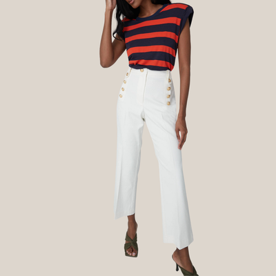 Gotstyle Fashion - Iris Setlakwe Pants Twill Crop Flare Pant Front Buttons - Off-White