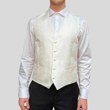 Baroque Pattern Modern Fit Silk Ceremony Vest - White